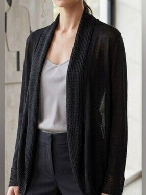 Source Unknown Black Open-Front Women’s Cardigan with Textured Trim